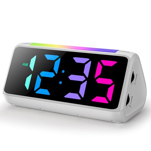 【2026 New Upgraded】 Digital Alarm Clock，Bedside Clocks with RGB Night Light, Large Display, Dual Alarm, Snooze, 100% Adjustable Brightness Dimmer Alarm Clocks, Suitable for Bedside