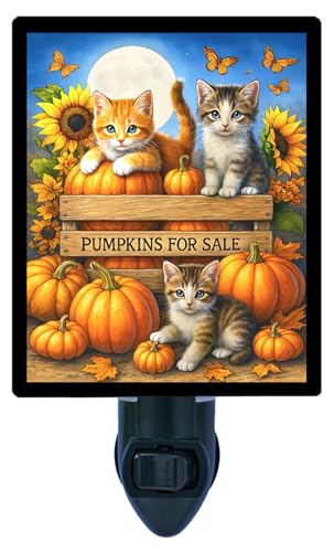 Lámpara de Noche con Diseño de Gatito y Calabazas
