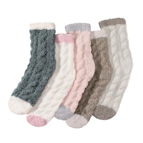 Premillow Fuzzy Socks for Women - Winter Fluffy Cozy Socks with Coral Fleece,Warm Soft Slipper Sock for Women