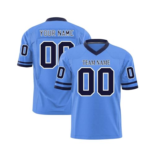 Personalisiert American Football Trikot für Herren Damen Jugend Vorschule Personalized Printed Team Name Number Logo Custom Football Jersey Schnelltrocknend Atmungsaktiv Blau