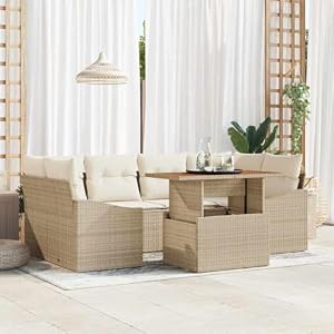 Generisch Garten Essgruppe mit Kissen 7 pcs Beige und Creme,Möbel,Gartenmöbel,Gar...