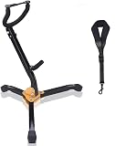 YueYueZou Foldable Saxophone Stand, Alto/Tenor Sax Stand Metal Triangle Base Cotton Strap