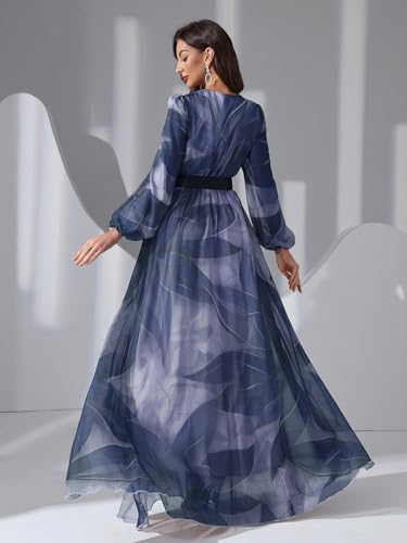 Image of TOLEEN Summer Casual Dresses for Women 2024 Spring Fashion Boho V Neck Long Sleeve Ruffle Floral Print Elegant Maxi Dress
