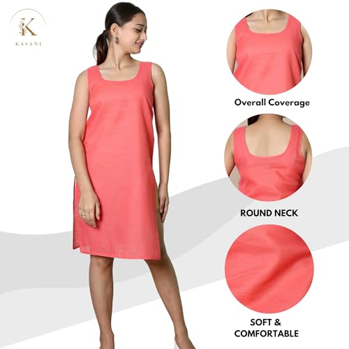 Image of KASANI Women's Camisole Cotton Long Knee-Length Sameej /Slip /Inner, Sleeveless, Pack of 2