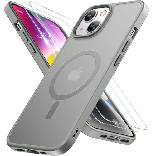 Image of Miracase Magnetic for iPhone 14 Case 6.1 inch (Compatible with MagSafe)(with 2X Screen Protectors) Military-Grade Protection, Anti-Fingerprint Translucent Matte Phone Case Cover, Gray