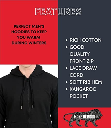Image of Scott International Men's Solid Cotton Regular Fit Hoodies Sweatshirt Gym Warm Travel Hoodies Pullover Hoodies for Boys Stylish Winter Wear with Hood & Pockets Zipper Hoodie (Black, Medium)