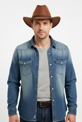 Image of Western Cowboy Hat for Men & Women | Classic Western Style Hat with Braided Band | Lightweight & Comfortable | Outdoor, Party & Travel Wear | Tan