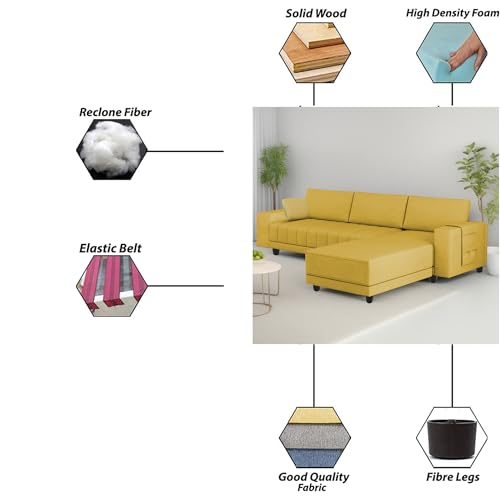 Image of BRAXTON Louis RHS 4 Seater L Shape Sofa Set for Living Room (Yellow Fabric) Premium Fabric Sofa