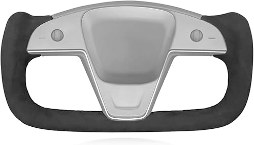 Miniatura 27 de MEWANT Funda para volante de cuero PU cosida a mano y fibra de carbono brillante para Tesla Yoke Modelo S Plaid 2021-2023 / Modelo X 2021-2023 11