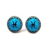 aaaaAA Ohrringe, Sternzeichen-Symbol, Fische, Blau Mond, Astrologie, Horoskop, Glas