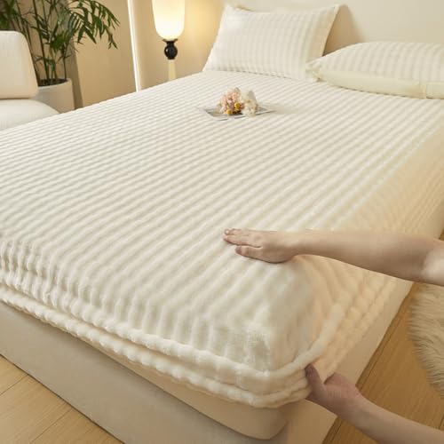 JIANINGHOME Sábana bajera ajustable de forro polar de 180 x 200 pulgadas, sábana bajera de forro polar de terciopelo cálido y acogedor para cama de felpa