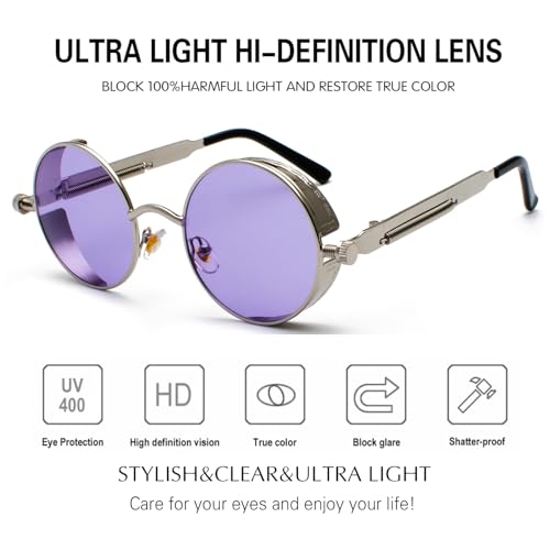 Image of PROUDDEMON Retro Gothic Steampunk Sunglasses for Women Men Round Lens Metal Frame