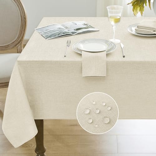 Softalker Cream Table Cloth Rectangular 52 x 70 Inch Linen Textured Outdoor Tablecloth Stain and Wrinkle Resistant Table Cover for Spring,Easter,Summer,Tea Party,Kitchen Boho Decor Small Tabletop by Softalker - Image 8