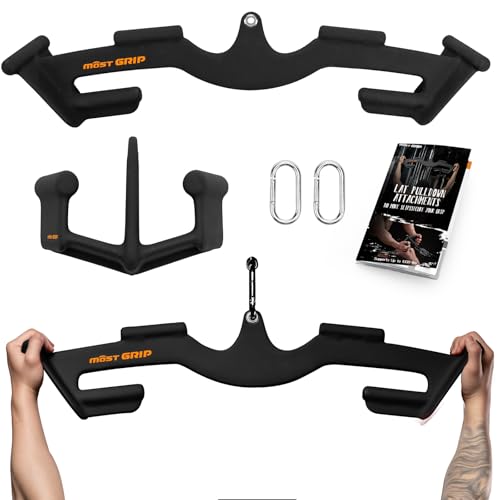 MOST GRIP LAT Pull Down Bars Set, Triangular Stability LAT Pulldown Attachments with 8 Ergonomic Handles for Whole Back Training, Non-Slip Cable Machine Attachment for Gym Home Workout