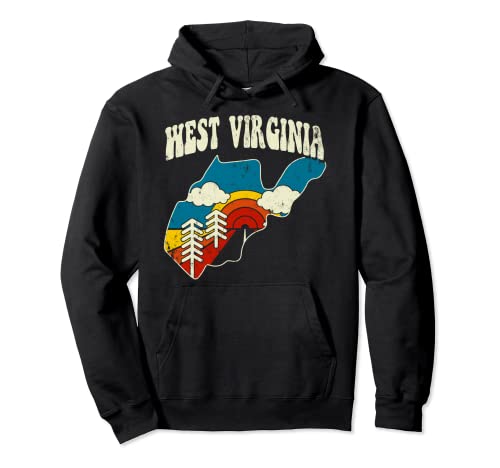 West Virginia Vintage State Rainbow Hippie Retro 70s Mapa Sudadera con Capucha