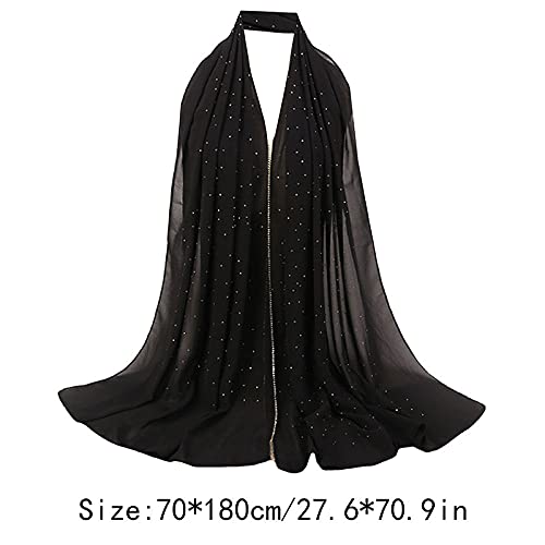 YAOSEN Women Rhinestone Hijab Muslim Head Wrap Long Scarf (Diamond-Black)2
