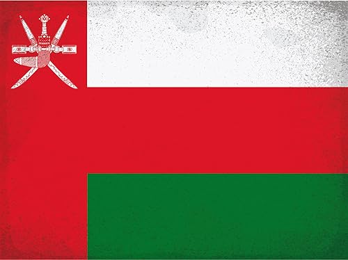 AGDeko® Blechschild Oman Flag Fahne Flagge of Oman Vintage Größe 30x20 cm