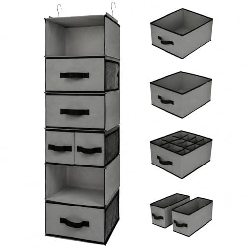 GRANNY SAYS Hanging Closet Organizer 6 Shelves, Closet Organizers and Storage with 5 Drawers, 6 Side...