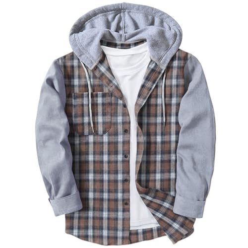 RTTUIOP Jacket For Men Men'S Hoodies Winter Casual Long Sleeve Work Plaid Hooded Coats Loose Warm Button Down Hoodies