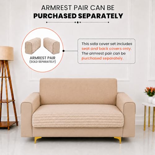 Image of Homerz Premium Rabbit Fur Sofa Cover with Anti-Skid Backing, Soft Plush Fabric Sofa Protector for Living Room Furniture (Beige, 2 Seater, Only Seat Cover)