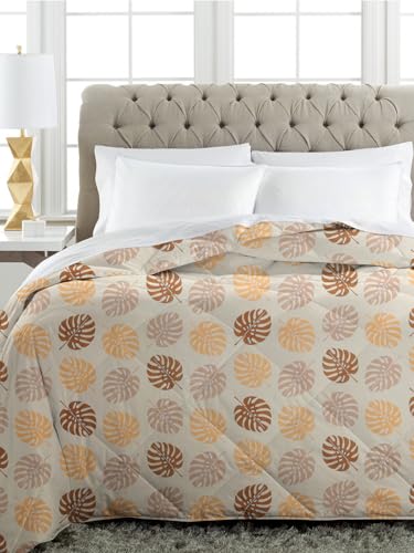 Image of HOMEKART 220 GSM Premium Reversible Microfiber AC Comforter for Single Bed | Soft, Lightweight & Breathable All-Season 3-Layer Quilted Blanket (150 cm x 225 cm, Floral, Beige & Brown)