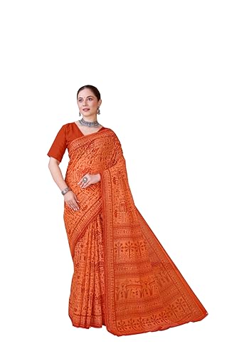 Image of TAMAIRA FASHION Off White Mulmul Pure Cotton Saree For Woman Warli Printed|Office Wear Daily Wear Sarees For Women Without Blouse Piece (Available in 21 Colours)