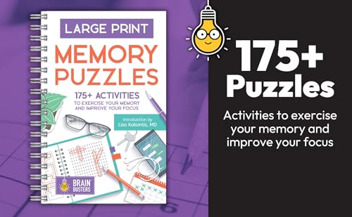 Large Print Memory Puzzles: 175+ Puzzles and Activities for Adults to Exercise Memory and Improve Focus - Includes Spiral Bound / Lay Flat Design and ... Font for Easy Reading (Brain Busters) Spiral-bound – Large Print, September 18, 2023 - Image 3