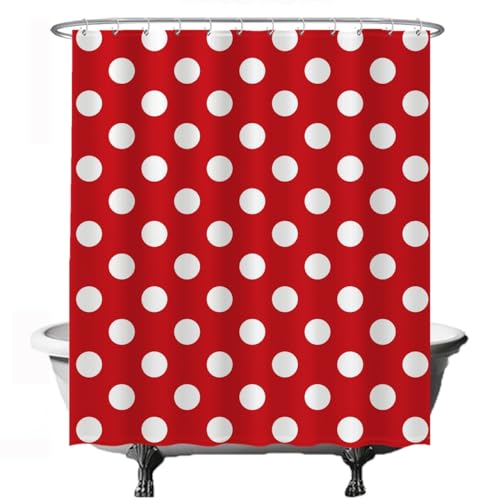 Ulticool Rideau de Douche - Pois Polka Dot - 180 x 200 cm - Lavable - Anti Moisissure - avec 12 Anneaux - Rouge Blanc