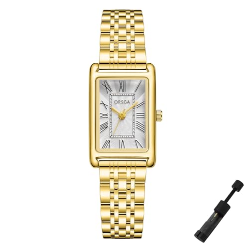 Montre dorée pour femme avec cadran romain et outil de réglage : idée cadeau