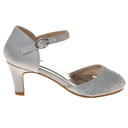 Badgley Mischka Girls Dress Shoes - Kids High Heel Pumps Slip-On Party Block Closed Toe Sandal Satin with Bow (Little Kid/Big Kid) (Black/White/Red/Pink)2