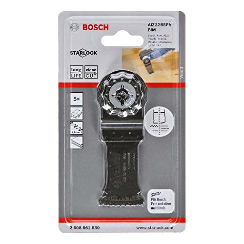 Bosch Professional Starlock - Hoja de sierra de inmersión para madera dura, AIZ 32 BSPB, 50 x 32 mm, 5 unidades, Gris