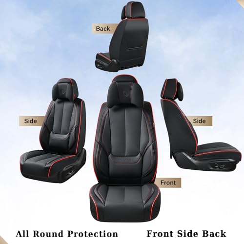 Image of Coverado Universal Seat Covers Front, 2-Pack Universal Seat Covers for Cars, Waterproof Nappa Leather Car Seat Covers with Head Pillow, Auto Protectors Fit for Most Sedans Pick-up Truck-Black&Redline