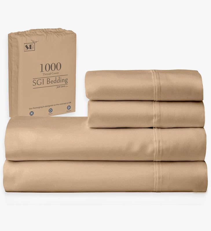 SGI bedding Juego de sábanas de 1000 hilos de algodón egipcio, tamaño Queen, sábanas de 1000 hilos, suaves y duraderas, sábanas de algodón de 1000