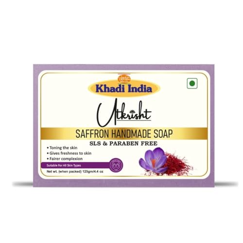 Image of Khadi Saffron Handmade Bathing Soap Bar 125g | Natural & Herbal | Glowing & Brightening Skin | For Acne, Pimple, Scars & Pigmentation | All Skin Types | For Men & Women