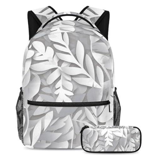 Cartable 2 pièces avec trousse imprimé feuilles multicolore pour ado