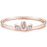 Blossom and Hue Sterling Silver Delicate Dainty Ring for Stacking Three-Stone Marquise Ring