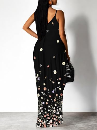Image of SUZONANA Women's Plus Size Summer Dresses Spaghetti Print Maxi Dresses Long Loose Sundresses