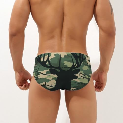 Deer Silhouette on A Camouflage Pattern Men's Swimsuit Bikini Briefs Swim Underwear Stretchy Swimwear3