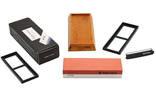 Kota Japan Combination Dual Sided 3000-8000 Grit Diamond Knife Sharpener Whetstone Set for Coarse Sharpening & Fine Polishing. Water Stone Kit | Adjustable Bamboo Holder Base | Precision Blade Guide - Thumbnail 7