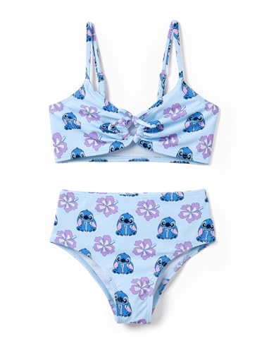 Image of Disney Stitch Minnie Mouse Bikini Swimsuit, 2 Piece Toddler Girls Bathing Suit, Swimwear with Straps & Bow, UPF 50+ Rashguard