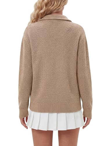Image of LYANER Women's Quarter Zip Pullover Sweater Casual V Neck Collared Knit Fall Winter Outfit Clothes