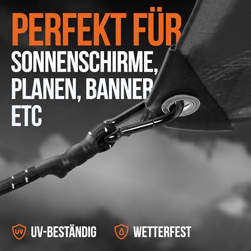 CLIFFORD Spanngummi mit Karabiner - 30-140cm Profi Expander mit 100% Latex Kern - Keine Spanngummi mit Haken: Mehr Sicherheit, kein Ausleiern - Für Kofferraum, Fahrrad, Camping & Transport