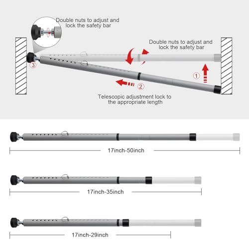 Image of Sliding Door Security Bar, 17.7-50.5inch Heavy Duty Adjustable Sliding Patio Door Lock Bar with Rubber Tips,Diameter 1inch Window Security Bar for Home Apartment Travel Children Women (Grey)