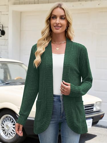 Image of Heymoments Women's Long Sleeve Open Front Cardigan Casual Lightweight Swearter Ladies Loose Knit Outwear Coats with Pockets