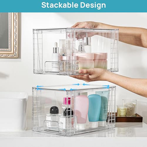 Image of Vtopmart 6 Pack Large Stackable Storage Drawers | Easily Assemble Acrylic, Bathroom Closet Undersink Organizers, Plastic Bins for Kitchen Cabinets, Pantry, Makeup, Medicine