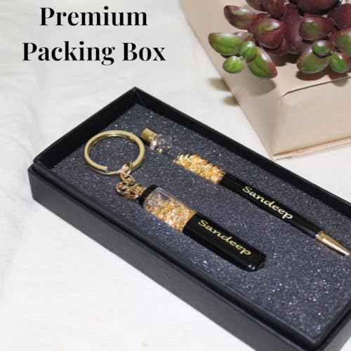 Image of ncgifts Customized Keychain Gift Set | Personalized Metal with Name Engraving | Gold Flakes & Keychain Combo | Custom Name for Men & Women | Ideal for Corporate & Birthday Gifting