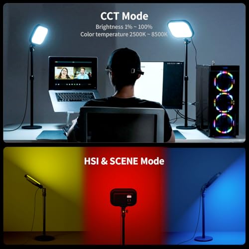 RaLeno Streaming Key Light with RGB, Studio Light with Remote Control and Desk Stand for Live Streaming Video Calls Photography, 1%-100% Brightness 2500-8500k Color Temperature Adjustable Soft Light - Thumbnail 4