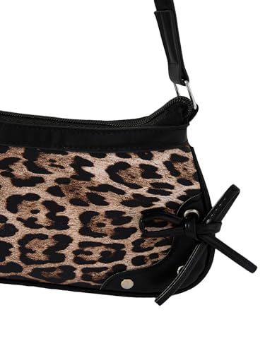 Image of QWINEE Women's Leopard Print Purse Y2k Cheetah Shoulder Bag Bow Studded Clutch Zipper Adjustable Strap Underarm Bag