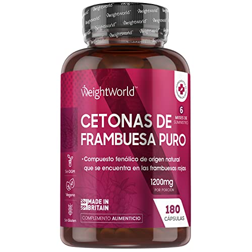 Cetonas de Frambuesa Pura 1200mg de Concentración 180 Cápsulas Veganas - Suplemento Dietético...