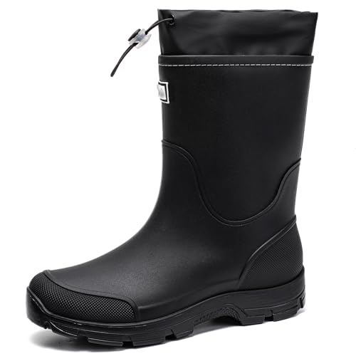 Image of WOWSTICK Waterproof Rain Boots for Men and Women Lightweight Slip Resistant Fishing Deck Garden Mid-calf Outdoor Work Booties